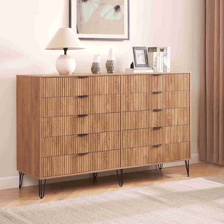 Manhattan Comfort DUMBO 10-Drawer Double Tall Dresser in Golden Brown DR004-GB